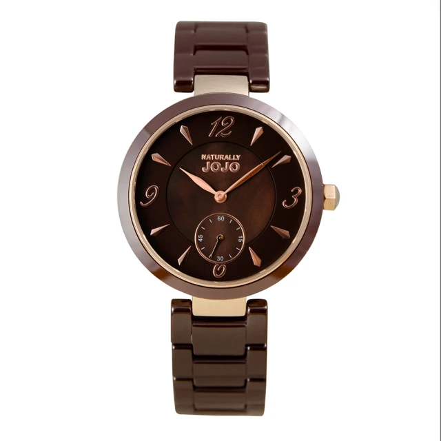 【NATURALLY JOJO】精緻小秒針陶瓷時尚腕錶-JO96986-95R(咖啡珍珠貝/38mm)