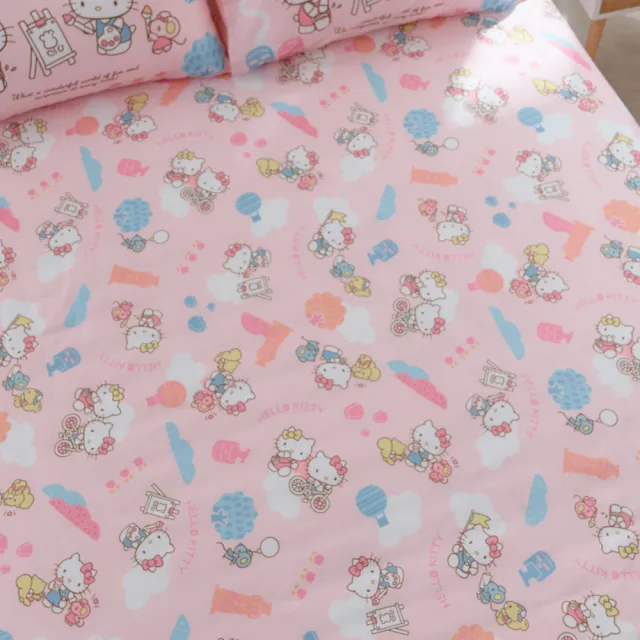 【戀家小舖】50%天絲枕套床包兩件組/正版卡通授權-單人(Hello Kitty 風景繪)