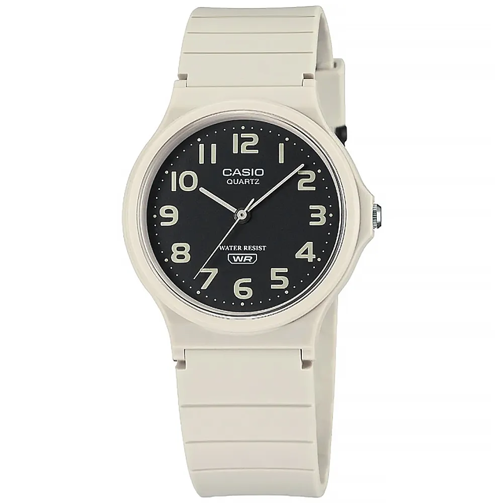 【CASIO 卡西歐】簡約百搭 數字時標 日本機芯 橡膠手錶 黑x米白 33mm(MQ-24UC-8B)
