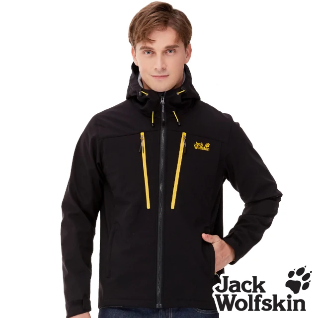 Jack wolfskin 飛狼 男 Softshell 連帽防風防潑水保暖外套 軟殼衣(黑色)