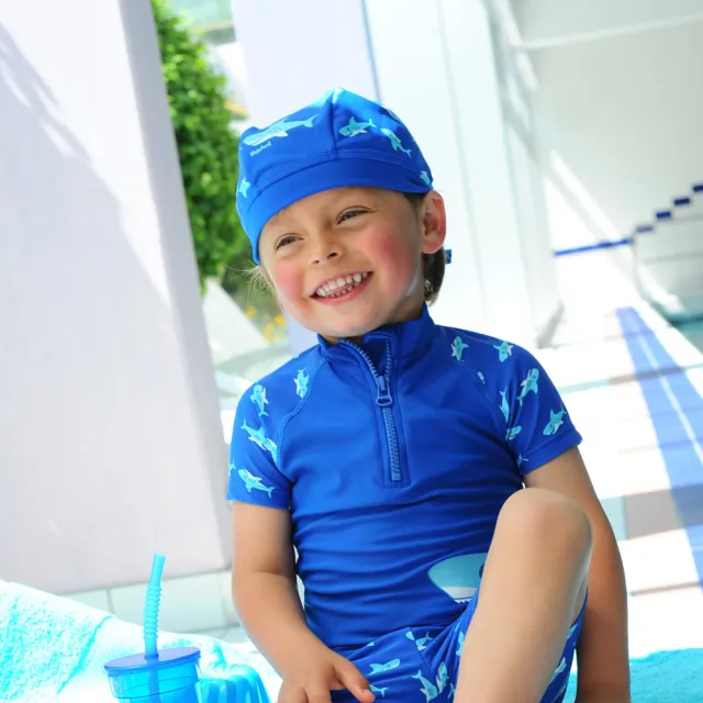 【Playshoes】嬰兒童抗UV防曬頭巾泳帽-鯊魚(抗紫外線快乾)