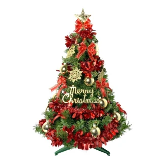 【摩達客】耶誕-3尺/3呎120cm-特仕幸福型裝飾綠色聖誕樹-綺紅金雪系-超值組不含燈(/本島免運費)