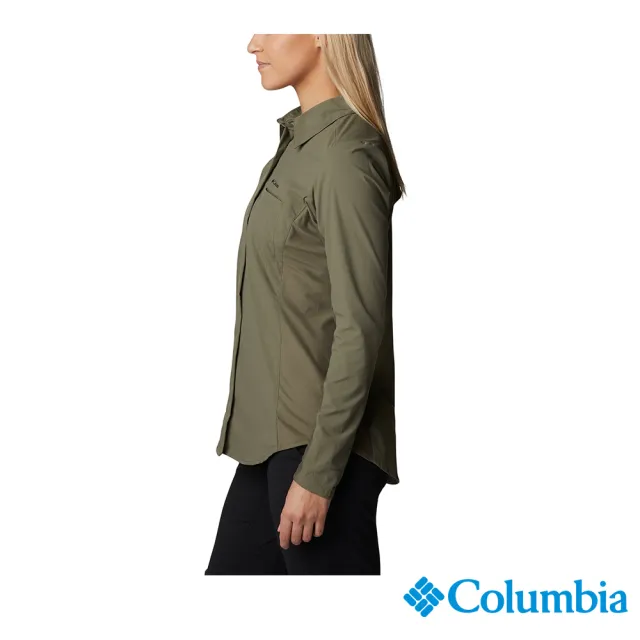 【Columbia 哥倫比亞 官方旗艦】女款-  Omni-Shield Release 超防潑長袖格紋長袖襯衫-軍綠(UAR89380AG /202