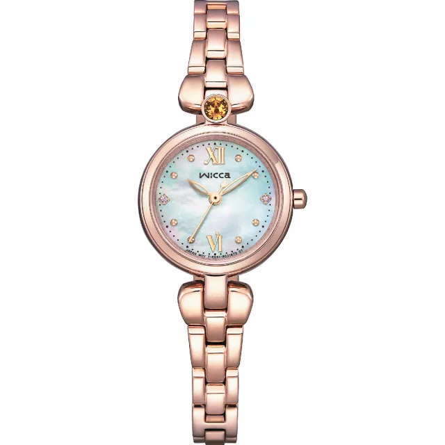 【CITIZEN 星辰】Wicca 聖誕節推薦太陽能晶鑽女錶-玫瑰金/23.5mm 母親節 禮物 送禮(KP5-662-13)