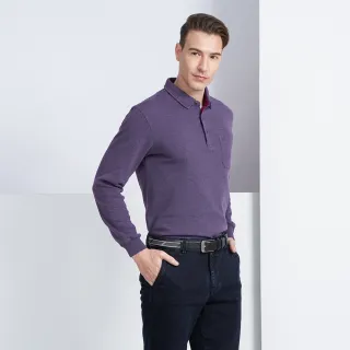 【pierre cardin 皮爾卡登】商務休閒 石墨烯刷毛組織長袖polo衫-深紫色(5225211-28)