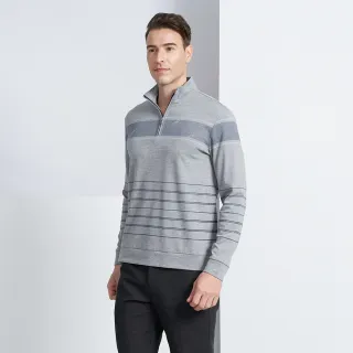 【pierre cardin 皮爾卡登】商務休閒 拉鍊立領定位條紋長袖polo衫-灰色(5225208-95)