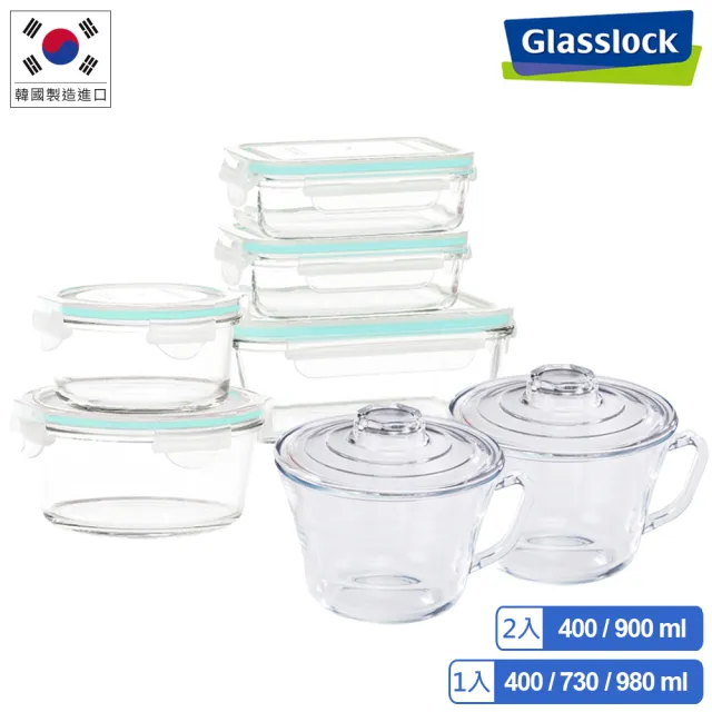 【Glasslock】強化玻璃微波保鮮盒+泡麵碗7件組(保鮮盒x5+泡麵碗x2)