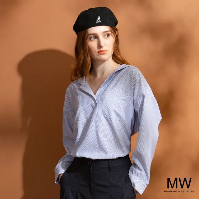 【MAGIQUE WARDROBE】海軍領條紋長袖襯衫(2色)
