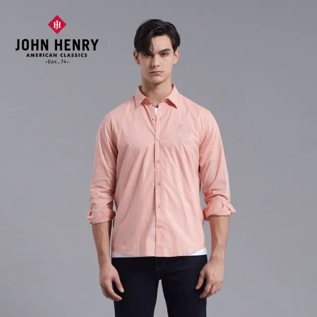 【JOHN HENRY】三角形滿版長袖襯衫-粉色