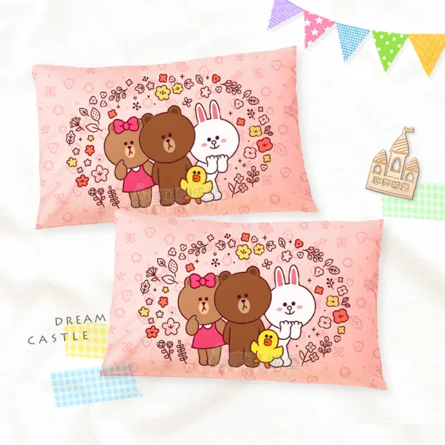 【享夢城堡】MIT卡通枕頭63x45cm一入－LINE FRIENDS 賞花日-粉橘 / 正版授權中枕