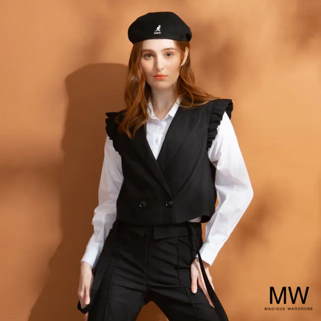 【MAGIQUE WARDROBE】短版荷葉合身背心(黑色)