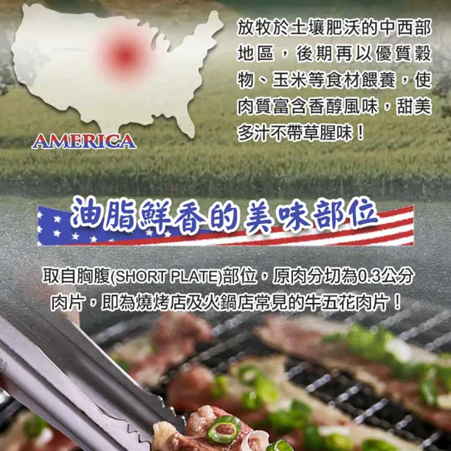 【享吃肉肉】美國特選牛五花肉片6包(150g±10%/包 燒烤肉片/火鍋肉片)