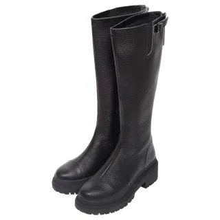 【Ann’S】打造漫畫腿-頂級荔枝牛皮側鬆緊釦帶輕量厚底長靴5cm(黑)