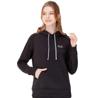 【Jack wolfskin 飛狼】女 石墨烯蓄熱 連帽內刷毛保暖衣 帽T(黑色)