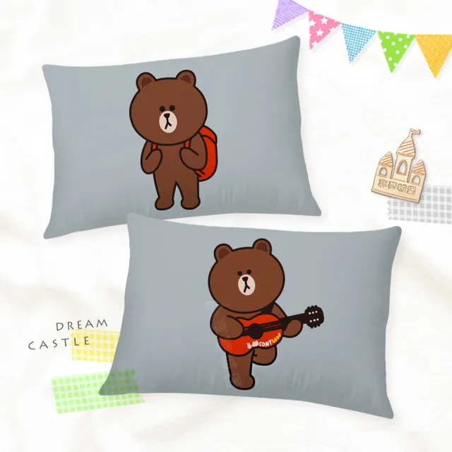 【享夢城堡】MIT卡通枕頭63x45cm一入圖案隨機－LINE FRIENDS 熊大愛自拍-灰.綠 / 正版授權中枕