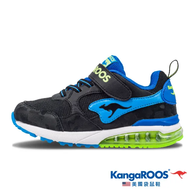 【KangaROOS 美國袋鼠鞋】童 MEGA RUN 超輕量 氣墊慢跑鞋(黑/藍-KK21466)