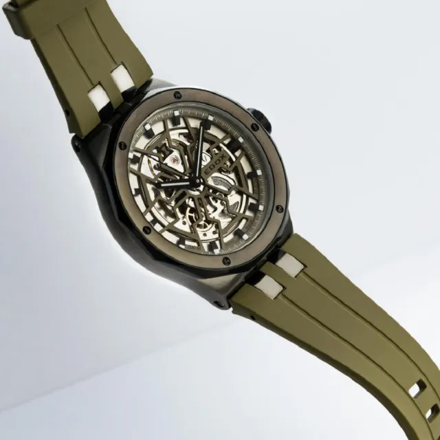 【EDOX 伊度】DELFIN 海豚系列鏤空潛水機械錶 /43mm/綠色膠帶(E85303.357GNCAV.VONB)