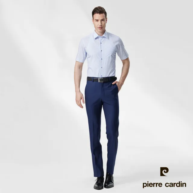 【pierre cardin 皮爾卡登】男襯衫 進口素材合身版純棉舒適透氣印花短袖襯衫_白底小白印花(93252-30)