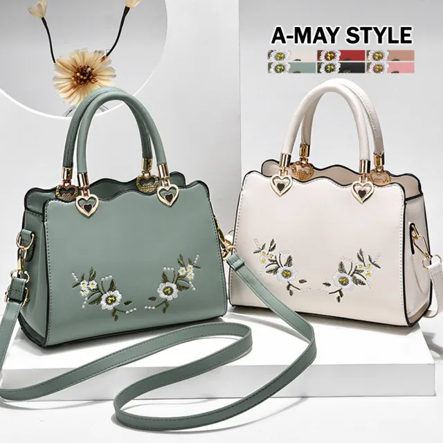 【Amay Style 艾美時尚】現貨 女包 側背包 典雅浪漫刺繡肩背托特包(6色)