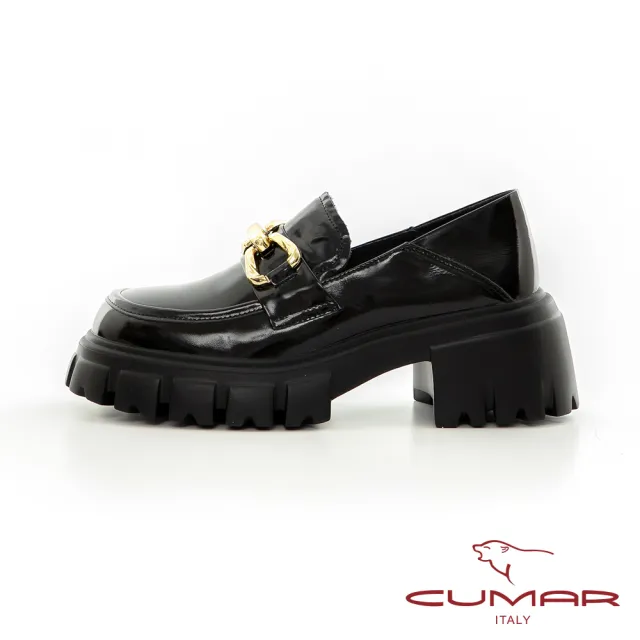 【CUMAR】厚底鋸齒鎖鏈樂福鞋(黑色)