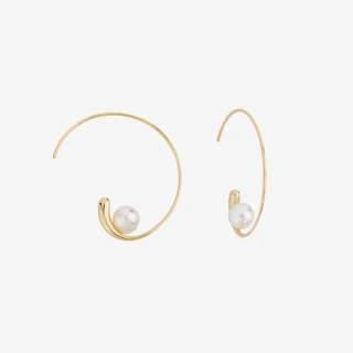 【SHASHI】紐約品牌 Jemima 簡約C形耳環 金色珍珠耳環(珍珠)