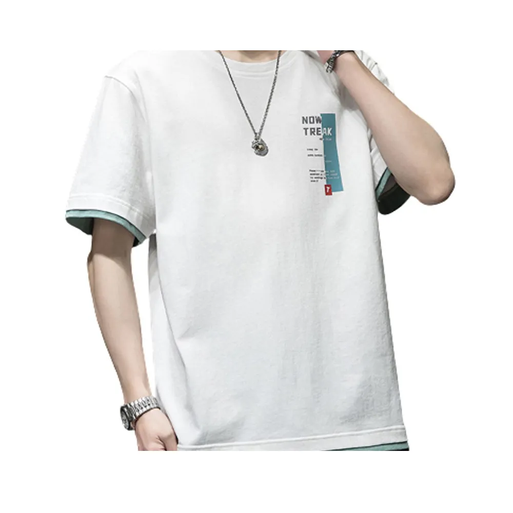 【CPMAX】潮款帥氣INS風字母假兩件短袖T恤(假兩件撞色男短T 男生短袖T恤 T208)