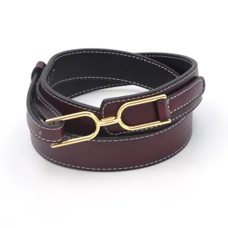 【AnnaSofia】二層牛皮真皮腰帶皮帶腰封-雙U迴釦細紋 現貨(紅咖系)