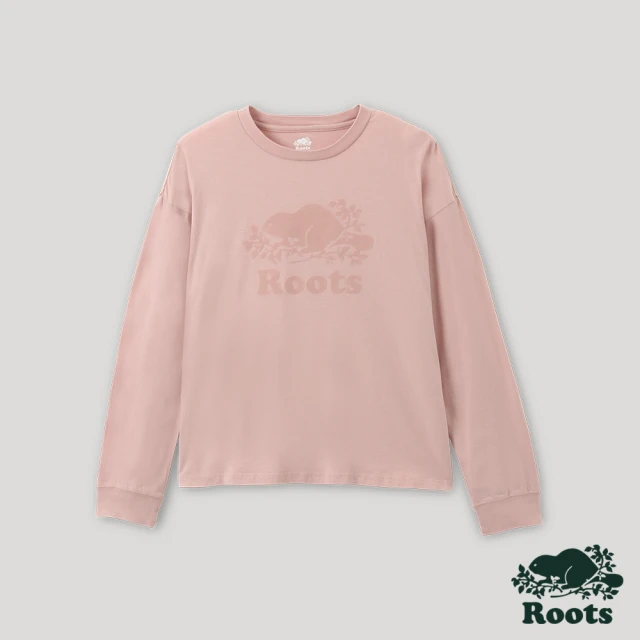 【Roots】Roots 女裝- 經典海狸LOGO長袖 T 恤(粉色)