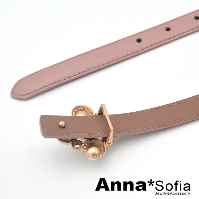 【AnnaSofia】二層牛皮真皮細腰帶腰封-典雅菱珠 現貨(藕粉系)