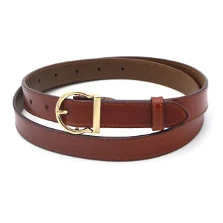 【AnnaSofia】二層牛皮真皮細腰帶腰封-簡約金圈釦 現貨(紅咖系)