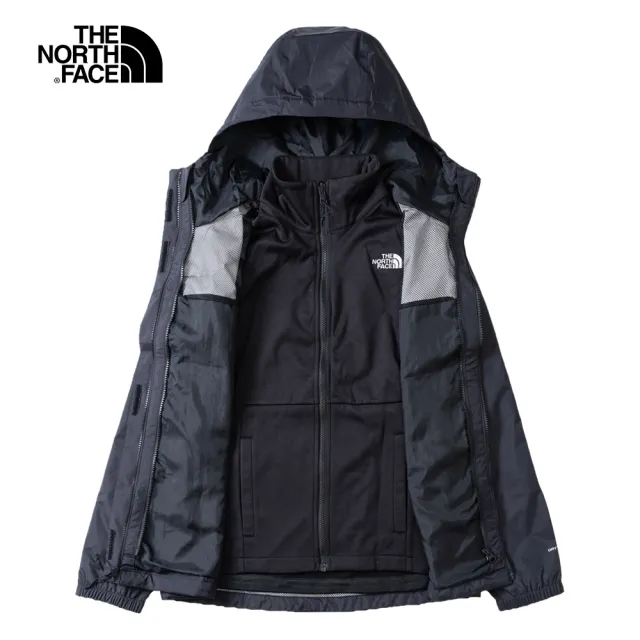 【The North Face 官方旗艦】北面女款黑色防水透氣寬鬆連帽三合一外套｜7QW6JK3(內搭抓絨款)