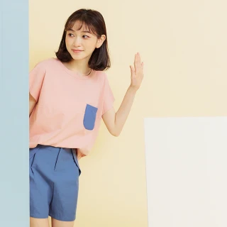 【Dailo】大耳阿狗連袖涼感舒適-女短袖上衣 拼接 藍 粉 綠(三色/版型適中)