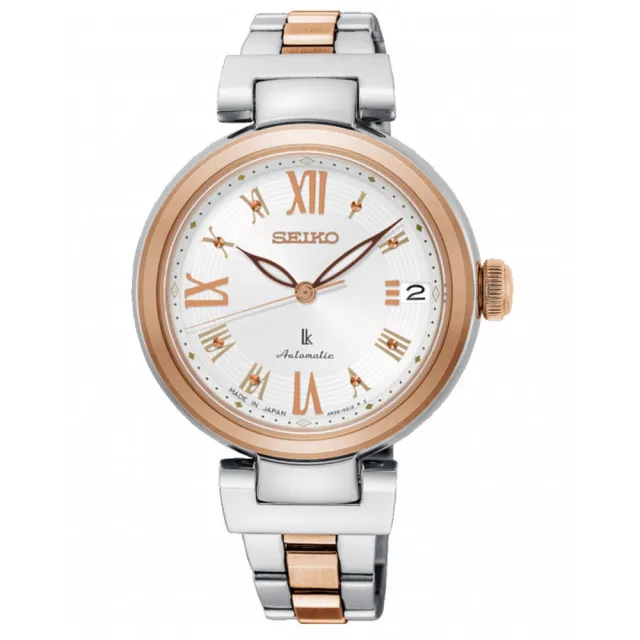 【SEIKO 精工】LUKIA璀璨時尚機械腕錶/銀+玫瑰金 34mm SK037(4R35-02X0KS/SRP850J1)