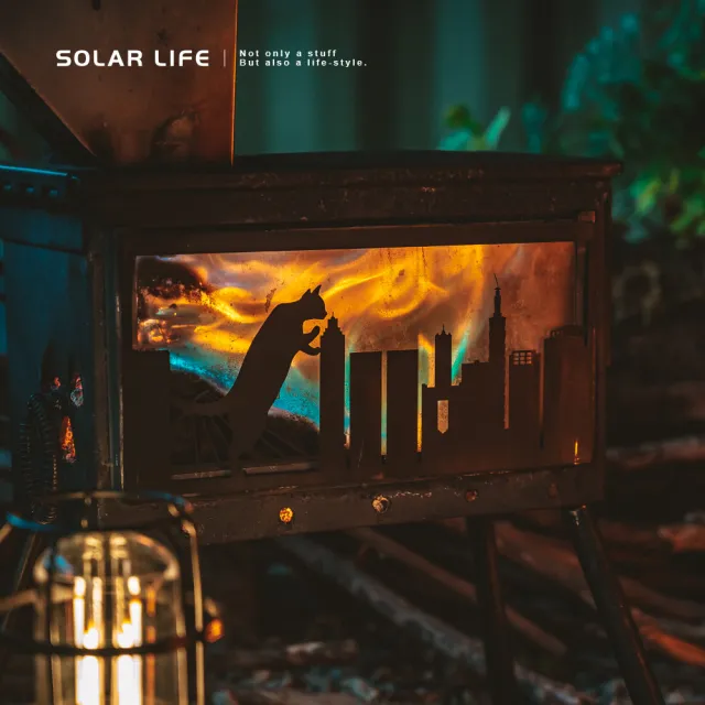 【Solar Life 索樂生活】贈木質燃料 彈藥箱柴爐替換面板/金屬雕刻飾片 萌獸喵吉拉大進擊(不鏽鋼雷雕)