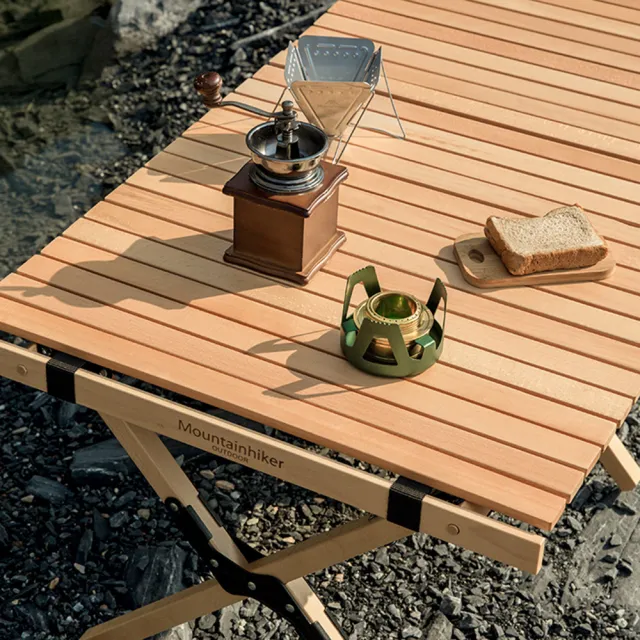 【Mountain Hiker】天然櫸木蛋捲桌 90x60x43cm(摺疊收納桌 露營桌 野餐桌)