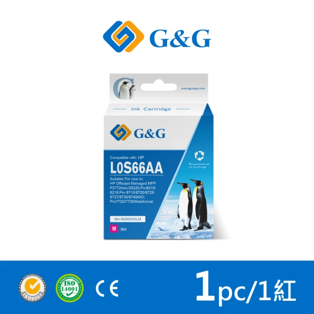【G&G】for HP L0S66AA NO.955XL 紅色高容量環保墨水匣(適用 OfficeJet Pro 7720/7730/7740/8210/8710)
