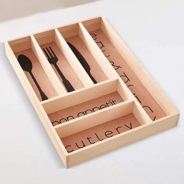 【Premier】6格木製餐具收納盒 現代(抽屜格層分隔 碗筷收納)