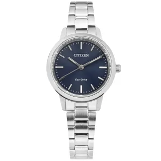 【CITIZEN 星辰】光動能 優雅迷人 礦石強化玻璃 不鏽鋼手錶 藍色 27mm(EM0930-58L)