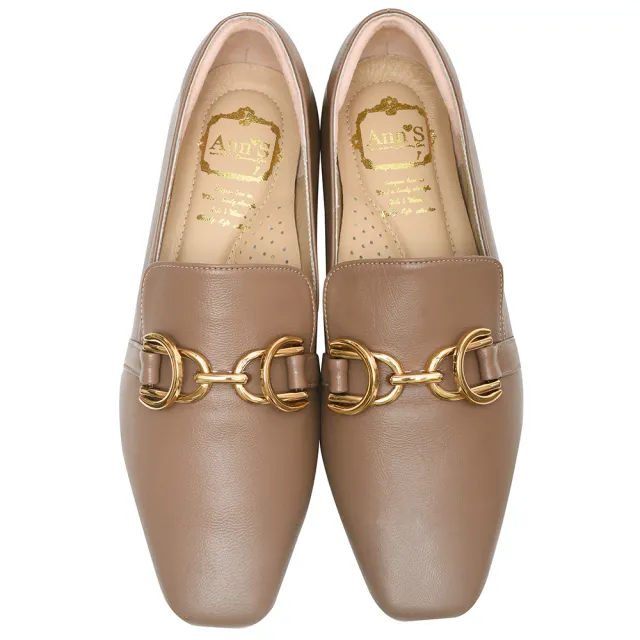 【Ann’S】超柔軟綿羊皮-精品古銅金扣顯瘦小方頭平底鞋(棕)