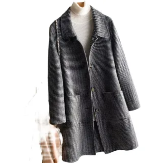 【巴黎精品】真 100%羊毛大衣 毛呢外套(長款千鳥格復古單排扣女外套2色p1ag39)