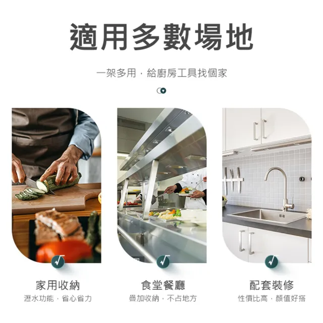 【KOKOYI】旗艦款碳鋼廚房檯面多功能刀具鍋蓋砧板餐具置物架(筷子架 刀架 鍋蓋架 切菜板 餐具架 瀝水盤) 雙