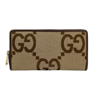 【GUCCI 古馳】Jumbo GG 帆布拉鍊長夾(699316-烏木)