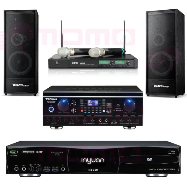【音圓】S-2001 N2-350+TDF HK-260RU+ACT-35B+K-124(點歌機4TB+擴大機+無線麥克風+喇叭)