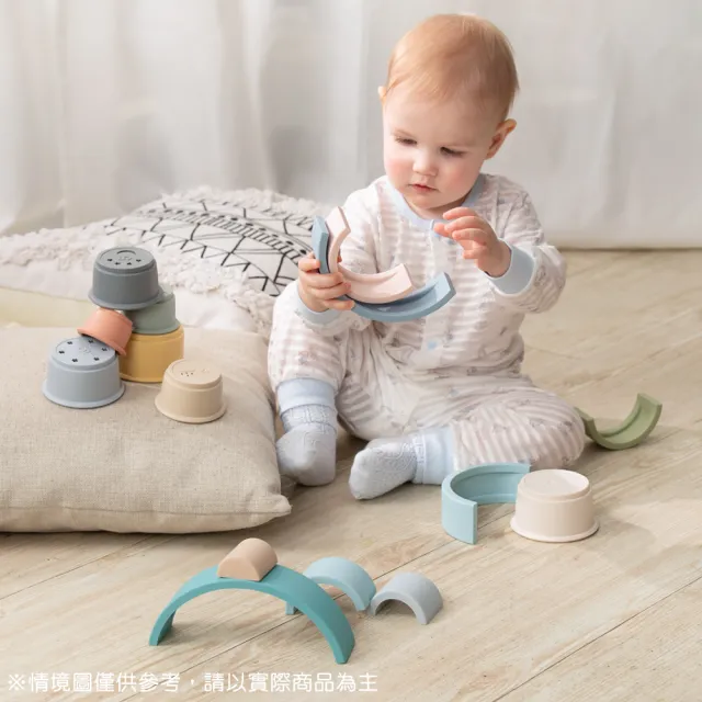 【奇哥】矽膠疊疊樂玩具8件組(彩虹)/沙灘玩具/洗澡玩具/啟蒙玩具/安全無毒