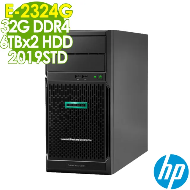 【HP 惠普】E-2324G企業伺服器(ML30 Gen10 Plus/E-2324G/32G/6TBX2 HDD/2019STD)