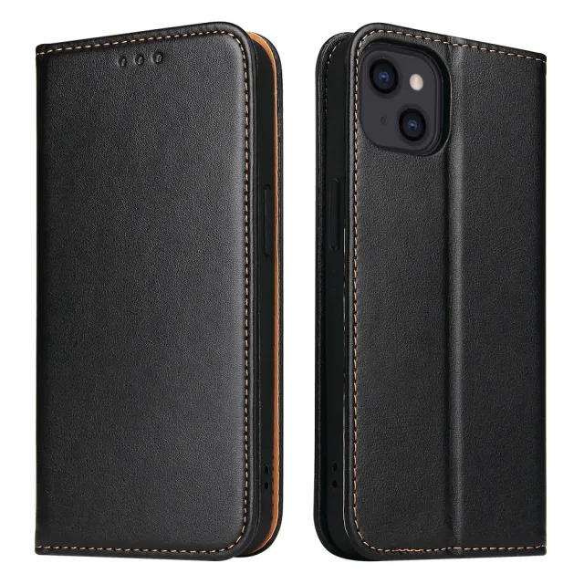 【Fierre Shann】iPhone 14 Plus 6.7吋 磁吸側掀真皮紋手工PU皮套