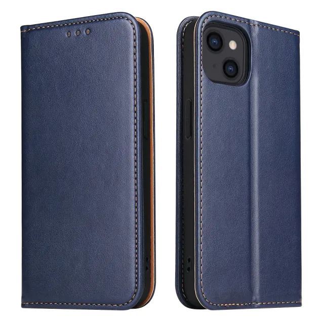 【Fierre Shann】iPhone 14 Plus 6.7吋 磁吸側掀真皮紋手工PU皮套
