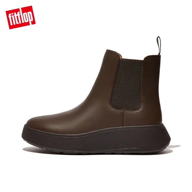 【FitFlop】F-MODE LEATHER FLATFORM CHELSEA BOOTS全皮革厚底短靴-女(巧克力棕)