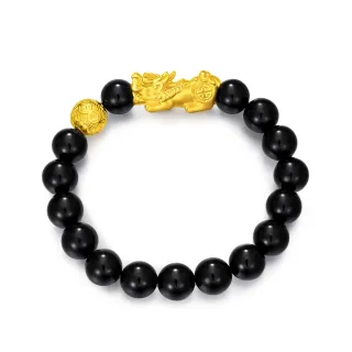 【周大福】金珠招財進寶黃金貔貅黑玉髓手鍊