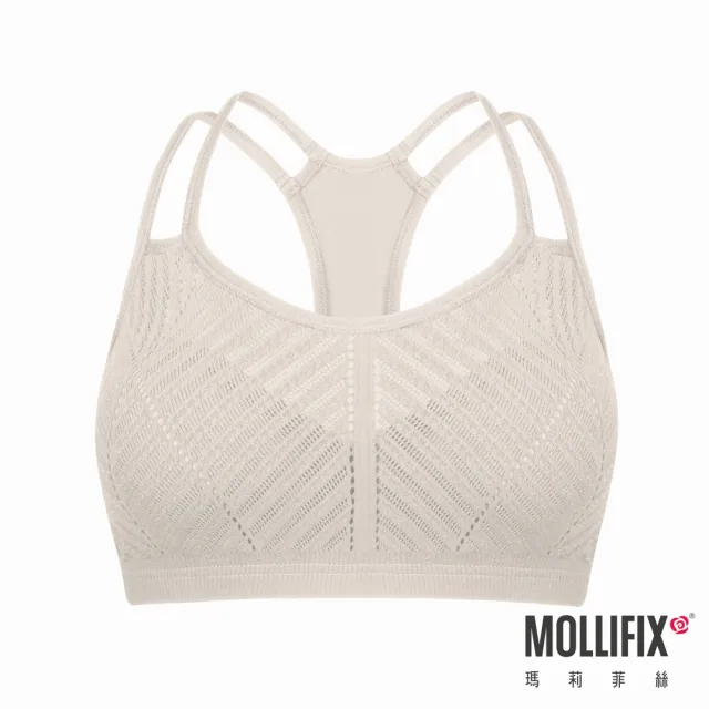 【Mollifix 瑪莉菲絲】A++活力自在雙肩帶舒適BRA、瑜珈服、無鋼圈、運動內衣(燕麥)